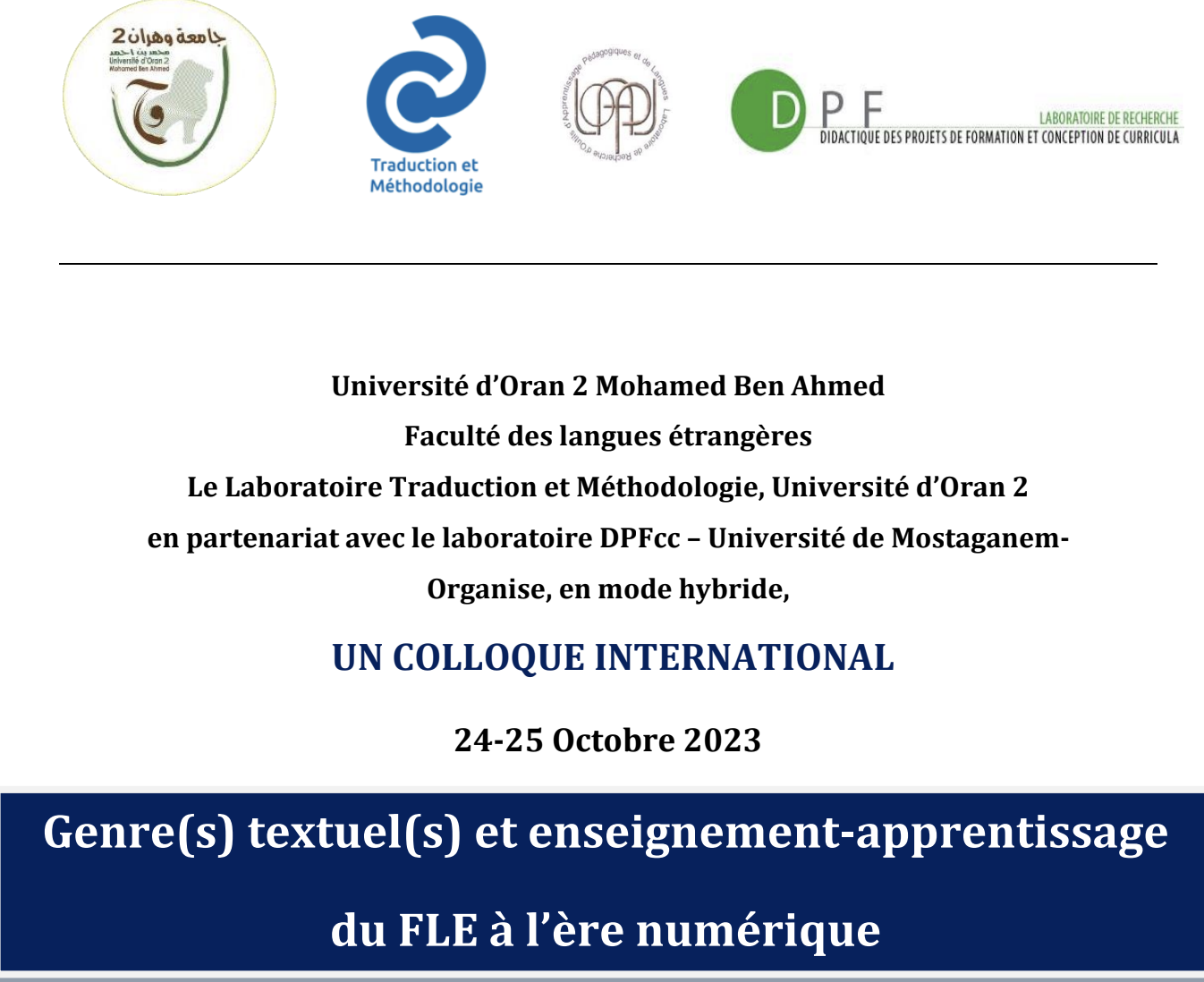 [ Appel à contribution ] colloque international ” Genre(s) textuel(s) et enseignement-apprentissage du FLE à l’ère numérique “