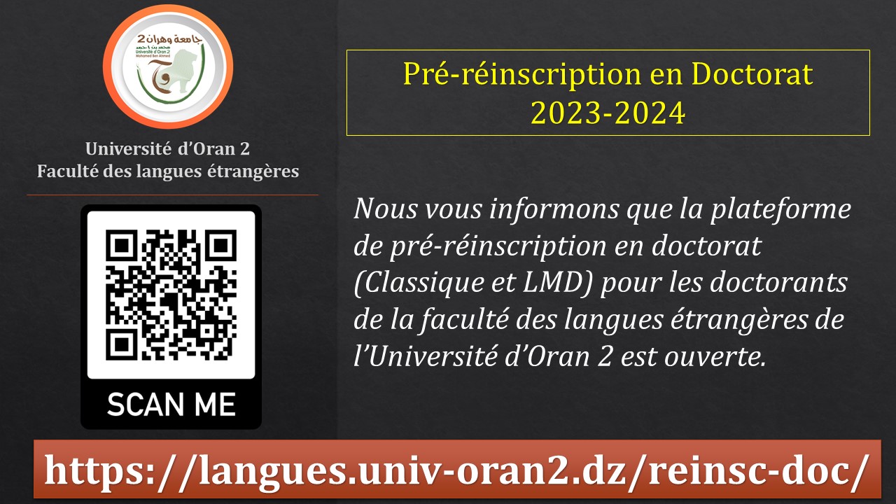Pré-réinscription en Doctorat FLE Univ.Oran2 2023-2024