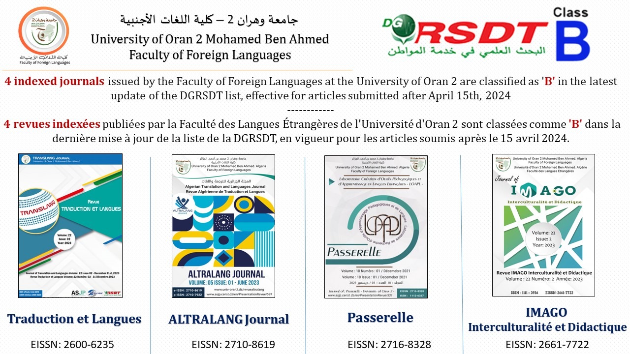 University of Oran 2’s Faculty of Foreign Languages : the first and only faculty in all specialties nationally in Algeria to have 4 classified ‘B’ journals.