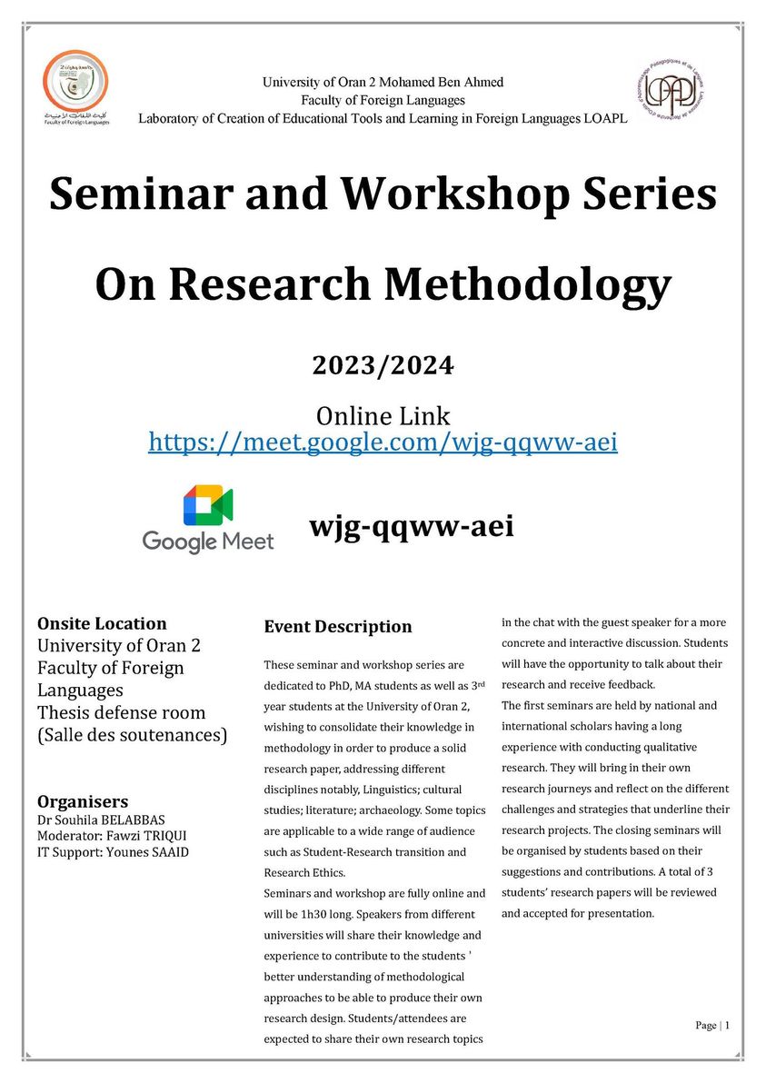 Seminar and Workshop Series On Research Methodology 2023/2024