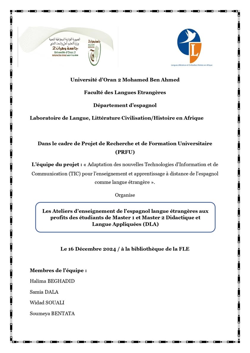 Ateliers d’enseignement de l’espagnol-PRFU-LLLC