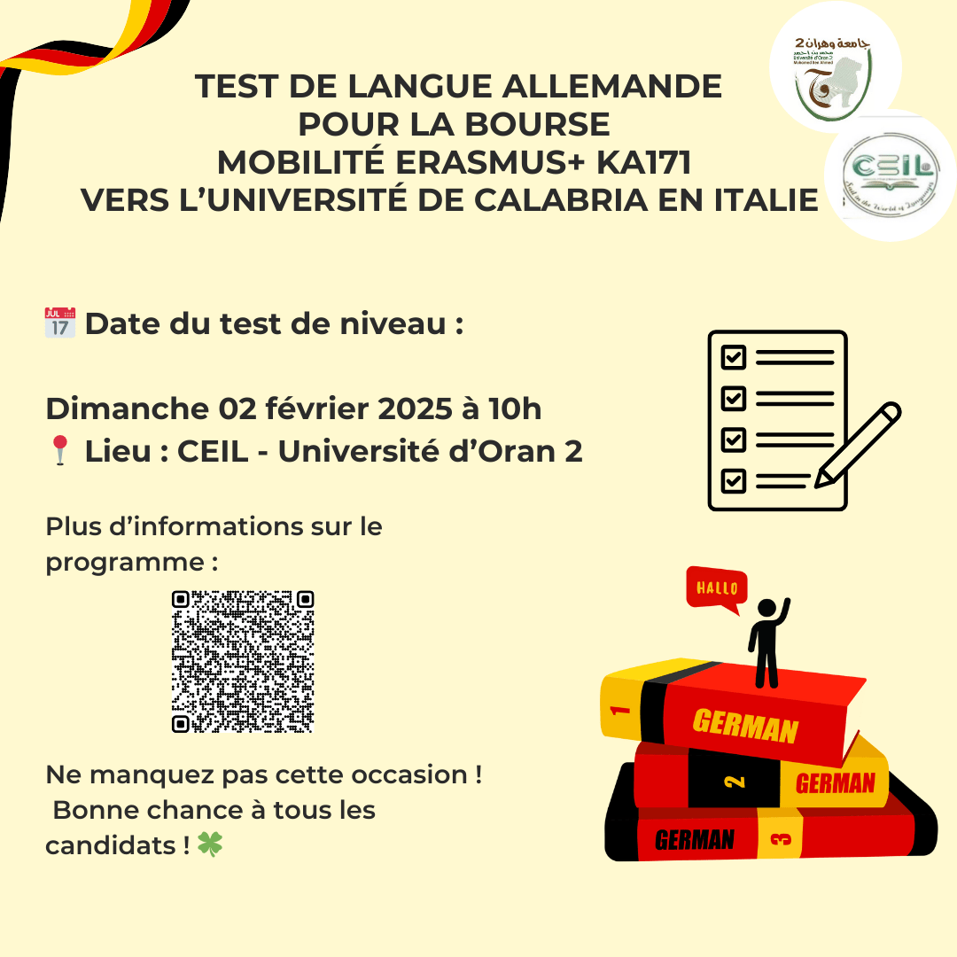 Test de niveau pour la bourse mobilité Erasmus+ KA171- université Calabria