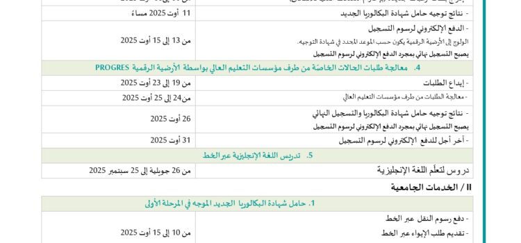 Academic Calendar – 2025/2026 Registration Timeline (Algerian Baccalaureate Holders)