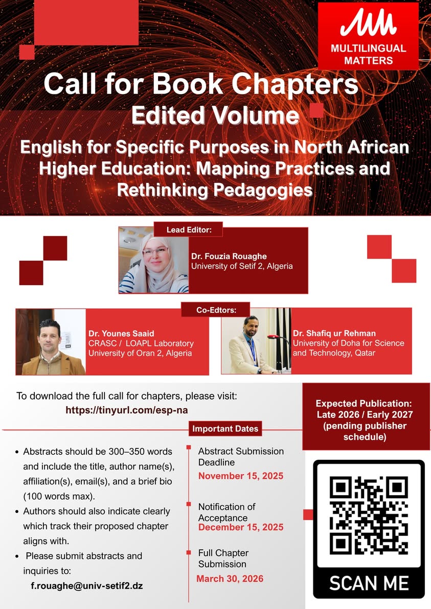 Call for Chapters / Edited Volume: English for Specific Purposes in North African Higher Education: Mapping Practices and Rethinking Pedagogies